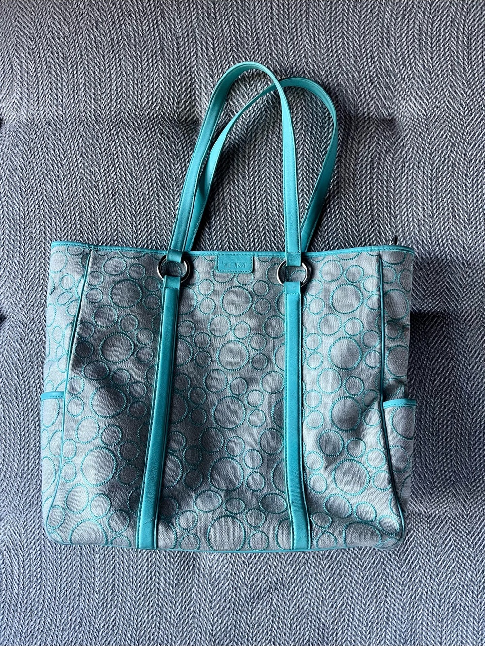 Tumi Gray and Teal Tote Bag